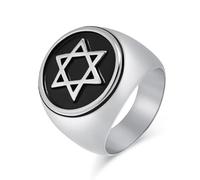 SBZIOJHDR anelli da uomo, Anello con Stella di David significato religioso ebraico, gioiello sigillo soprannaturale in acciaio inossidabile(Silver,O)