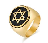 SBZIOJHDR anelli da uomo, Anello con Stella di David significato religioso ebraico, gioiello sigillo soprannaturale in acciaio inossidabile(Gold,Y)