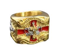 SBZIOJHDR anelli da uomo, Anello dei Cavalieri Templari del Rito di York - Corona e Croce in Acciaio al Titanio, Gioiello in Tonalità Oro for Unisex(U)