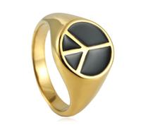 SBZIOJHDR anelli da uomo, Anello di coppia Peace Love for lui e for lei, la sua delicata fascia in oro 18 carati il suo audace anello con sigillo No War in smalto(For Men,Q)