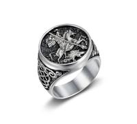 SBZIOJHDR anelli da uomo, Anello intricato con motivo di San Giorgio che uccide il drago, stile nodi epici e mitologici, in acciaio al titanio, squisito(Silver,Q)