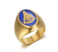 SBZIOJHDR anelli da uomo, Anello massonico di lusso ovale in smalto blu con vigilanza divina | Gioielli massonici(Gold,O)