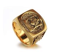SBZIOJHDR anelli da uomo, Fede Speranza Carità - Acciaio al titanio argento con accenti dorati Gioielli da uomo della Loggia Blu Massonica(Gold,S)