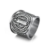 SBZIOJHDR anelli da uomo, Immagine di San Benedetto in acciaio al titanio Medaglia benedettina Design laterale Amuleto religioso Esorcismo Gioielli(Silver,Z+1)