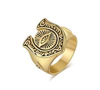 SBZIOJHDR anelli da uomo, Occhio onniveggente e triangolo rovesciato in acciaio al titanio, gioielli vintage di protezione massonica(Gold,O)