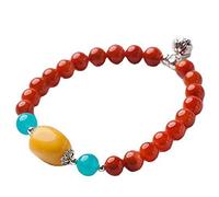 SBZIOJHDR Bracciale con diamanti Bracciale in cristallo di agata rossa in argento sterling S925 for donna Perle rotonde amazzonite Cristallo Reiki Chakra Attrae Denaro Buona Fortuna