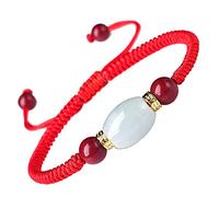SBZIOJHDR Bracciale con diamanti Bracciale in giada con pietre preziose naturali. cordino rosso. perline fortunate(Jade)