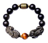 SBZIOJHDR Bracciale con diamanti Braccialetto energetico regolabile con pietra preziosa di ossidiana nera, 12 mm