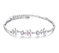 SBZIOJHDR Bracciale in argento, Bracciale elegante intagliato a mano con fiore e cristallo rosa a mosaico, bracciale in argento sterling
