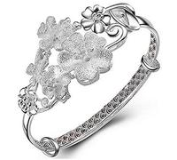 SBZIOJHDR Bracciale in argento, Bracciale rigido regolabile con fiore cinese opaco classico da donna Gioielli in argento, Argento_Argento