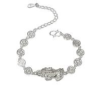 SBZIOJHDR Bracciale in argento, Bracciale vintage intagliato a mano Pi Xiu cinese con monete della fortuna