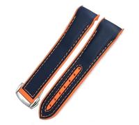 SBZIOJHDR Cinturino for orologio in gomma composita in pelle bovina e tessuto(Blu org round,20mm)
