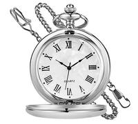 SBZIOJHDR Classico acciaio liscio con catena numeri romani uomo donna orologi da tasca ciondolo regalo di compleanno for la festa del papà(Silver)