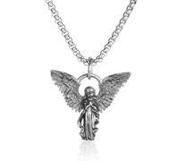 SBZIOJHDR collana, Collana con ciondolo a forma di piccolo angelo custode, catena hip hop religiosa vintage in acciaio al titanio(Silver)