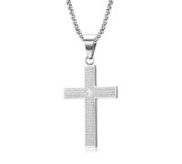SBZIOJHDR collana, Collana con croce del Padre Nostro tracciabile a mano | Acciaio inossidabile incisione profonda(Silver)