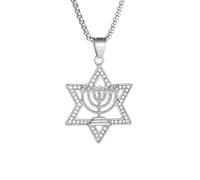 SBZIOJHDR collana, Collana con Stella di David e Menorah, in acciaio al titanio, religiosa ebraica, placcata in oro, delicata(Silver)