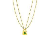 SBZIOJHDR Collana con pendente in cristallo verde con serratura retrò in acciaio inossidabile 316L for regali di gioielli a catena multistrato for ragazze di moda