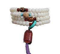 SBZIOJHDR collana di legno, Collana con bracciale multicerchio in rilievo Bodhi bianco Perline Bodhi Buddha chic for la meditazioneBuoni regali di gioielli con amuleto