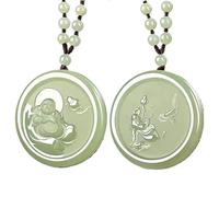 SBZIOJHDR collana in giadaite, Collana con ciondolo in giada e raffigurante il Buddha ridente del Maitreya, perline intere in agata cordino amuleto(A)