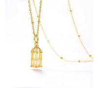 SBZIOJHDR Collana in oro 9K con agata bianca, pietra preziosa, gabbia for uccelli, ciondolo in argento sterling S925, gioielleria raffinata for le donne