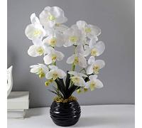 SBZIOJHDR Fiori Artificiali, Decor Fiori Artificiali con Vaso Orchidea Artificiale Bonsai, di Orchidee PU Finte for Casa Ufficio Soggiorno Tavolo FintiBianco(White)