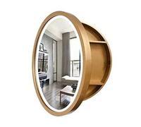 SBZIOJHDR specchio da bagno, Mobiletto portaoggetti rotondo da parete con struttura in legno, armadietto porta medicinali specchio e interruttore Smart Touch, completamente assemblato(Gold,70cm)