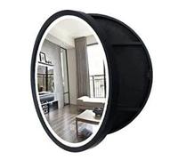 SBZIOJHDR specchio da bagno, Mobiletto portaoggetti rotondo da parete con struttura in legno, armadietto porta medicinali specchio e interruttore Smart Touch, completamente assemblato