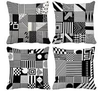 Scacchi bianchi e neri Federe Cuscini Divano 70x70 Cuscini da Esterno Impermeabili Lino Set di 4 Nordico Cushion Covers per Soggiorno Divano Primavera Estate Esterno Giardino Decorativi Regalo d2-A