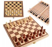 SCACCHI DAMA TRICTRAC SCACCHIERA IN LEGNO 3in1 GIOCO DA TAVOLO PIEGHEVOLE 30x30