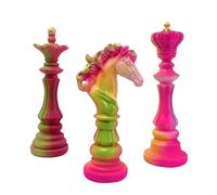 Scacchi decorativi trio reale - statuette in resina di re, regina e cavaliere Chess set, ideale per la mostra in casa o come pezzo da collezionismo. (C)