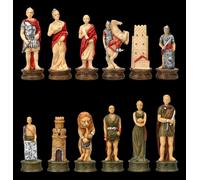 Scacchi Gladiatori contro Romani - Set di 32 personaggi fino a 8 cm di | Leone e cavaliere come saltatore, due torri militari dal design diverso, scomparto a tema dipinto a mano per collezionisti di