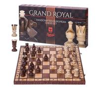 Scacchi in legno GRAND ROYAL + 2 x Regina Extra - 48 x 48 cm - Confezione regalo - Scacchiera e Pezzi degli scacchi Intagliati