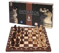 Scacchi in legno IMPERATOR - 52 x 52 cm - Confezione regalo - Scacchiera e Pezzi degli scacchi Intagliati
