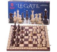 Scacchi in legno LEGATE + 2 x Regina Extra - 48 x 48 cm - Confezione regalo - Scacchiera e Pezzi degli scacchi Intagliati