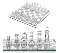 Scacchi in vetro smerigliato, 25 × 25 cm, scacchiera da viaggio portatile, gioco di scacchi di alta qualità per tutte le età, per gli amanti degli scacchi e la decorazione della casa, elegante set di