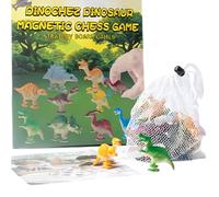 Scacchi Magnetici da Viaggio con Dinosauri - Gioco di Portatile Completo con 20 Pedine, Scacchiera e Borsa | Regalo per Bambini, Ideale per Auto, Campeggio | Gioco in Famiglia per Nat