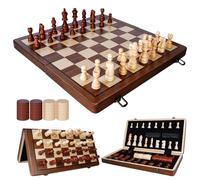Scacchi Magnetici - Scacchiera In Legno 2 in 1, Dama Gioco da Tavola | Scacchiera Pieghevole Facile da Riporre, Perfetto per Feste ed Eventi in Famiglia (39 x 39 cm)