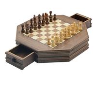 Scacchi Set di scacchi ottagonale con scacchiera portatile in legno a 2 cassetti for giochi da tavolo in famiglia, regali for bambini e adulti