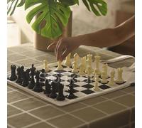 Scacchiera arrotolabile - Tappetino per scacchi portatile a doppio scopo e borsa in cotone con stampa della scacchiera per giocare a scacchi ovunque | (with Chess Pieces)