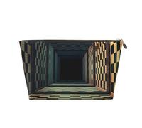 Scacchiera astratta 3D, borsa per il trucco a scacchiera bianca e nera, borsa per cosmetici, borsa da viaggio per trucchi da donna, borsa per il trucco in pelle, graziosa borsa per il trucco, Oro, One