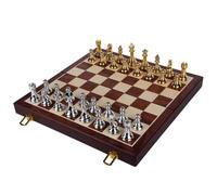 Scacchiera Grande set di scacchi in metallo deluxe, scatola di legno portatile con pezzi in lega, gioco da tavolo pieghevole, ideale for adulti e bambini scacchi