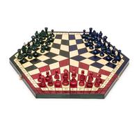 Scacchiera Husaria per Tre - Tavola Esagonale Pieghevole da 53 cm con Pezzi Tricolore Intagliati a Mano e Scomparto in Feltro - Prodotto in Polonia