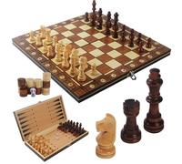 Scacchiera in Legno, 3 in 1, 34x34cm Scacchiera Magnetica Portatile, Gioco da Tavola per Bambini e Adulti