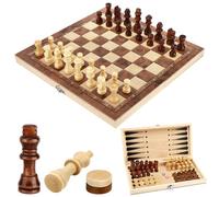 Scacchiera in Legno, 3 in 1 Scacchi Dama Backgammon, Portatili e Pieghevole Scacchiere, Scacchi da Viaggio per Adulti Bambini All'aperto Festa - 29x29cm