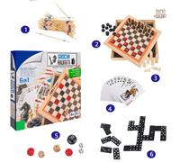 Scacchiera in Legno con 6 Giochi Scacchi Dama Domino Carte Shangai Dadi