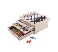 Scacchiera in Legno Multigioco da Tavolo 10 in 1 in Legno - Set Completo con Scacchi, Dama, Backgammon, Ludo, Tris, Gioco dell'Oca, Domino, Mikado, Carte e Dadi - Giochi Classici per Bambini, Adulti