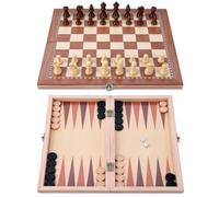 Scacchiera in legno per bambini e adulti, 3 in 1, pieghevole da 29 cm | Adatto a principianti e appassionati, questo set in legno propone tre giochi classici per il tempo libero