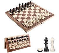Scacchiera Magnetica, 3 in 1 Scacchiera in Legno, Gioco da Scacchi Backgammon Dama, Portatili e Pieghevole Scacchi da Viaggio per Adulti Bambini All'aperto Festa - 29x29cm