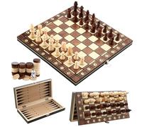 Scacchiera Magnetica in Legno,Scacchiere da Viaggio Fatti a Mano, Portatili e Pieghevole scacchiera professionale, 3 in 1 Scacchiera in Legno, per Bambini e Adulti Feste Attività di Famiglia(29x29cm),
