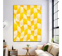 Scacchiera Ondulata Wall Art Pictures, Stampe Su Tela Di Illusione Ottica, Giallo Bianco Paintings Decorazione Murale Per La Camera Da Letto Arredamento Soggiorno 30X40Cm Senza Cornice